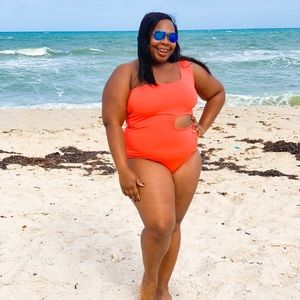 Orange One Shoulder Cut Out Swimsuit